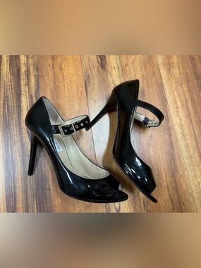 Jimmy Choo -Black Patent Leather Peep-Toe Mary Jane Heels “Lumiere”(9-9.5)-39.5